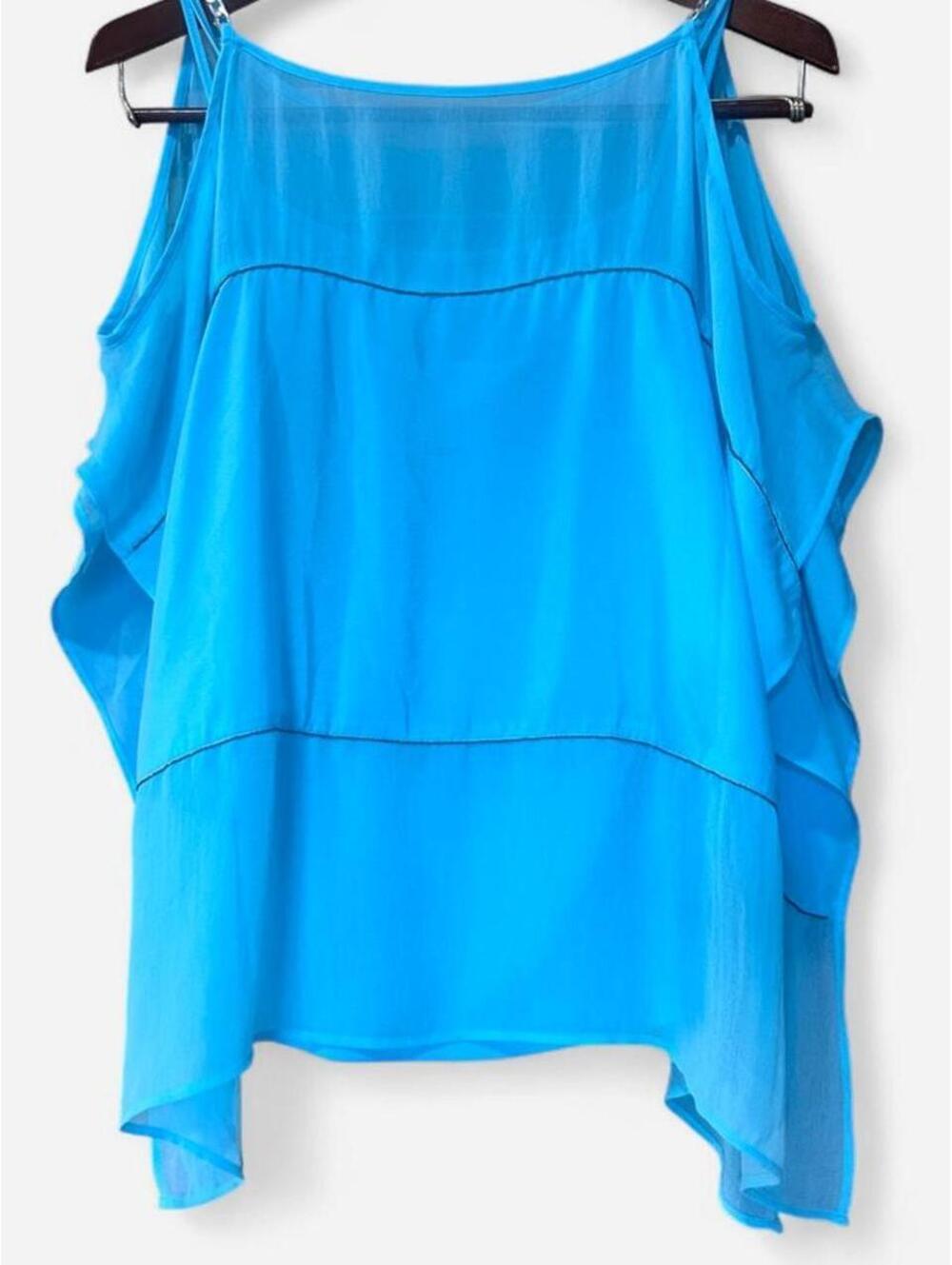Jennifer Lopez Blue Sheer Layered Spaghetti Strap Tank Top
